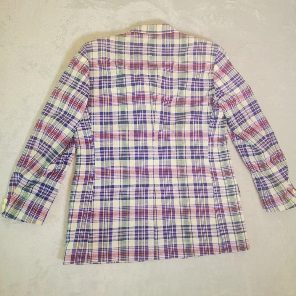 Vintage Brooks Brothers Multicolor Plaid Madras Cotton Sack Blazer 43L